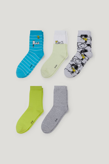 Dames - Set van 5 paar - sokken met motief - Peanuts - blauw