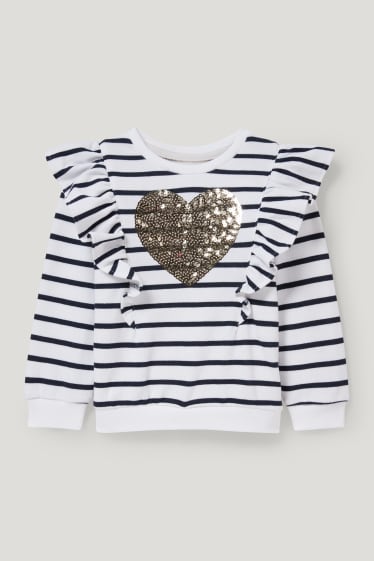 Toddler Girls - Bluză de molton - aspect lucios - cu dungi - alb / albastru