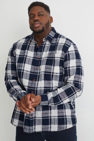 Men XL - Shirt - regular fit - kent collar - check - dark blue