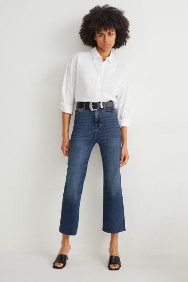 Dames - Korte flared jeans - high waist - LYCRA® - jeansblauw
