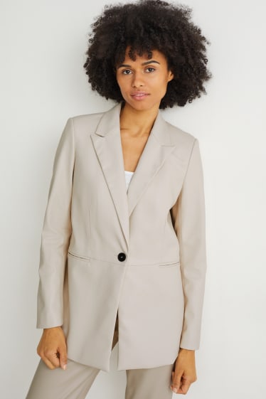 Femmes - Blazer - regular fit - similicuir - blanc crème