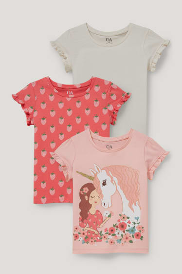 Niñas - Pack de 3 - camisetas de manga corta - fucsia