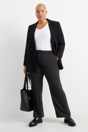 Femmes - Pantalon de toile - mid waist - straight fit - noir