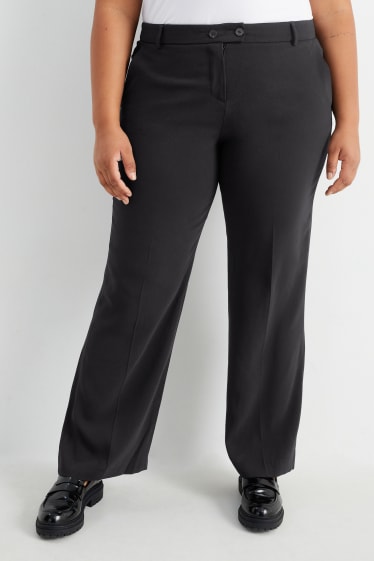 Femmes - Pantalon de toile - mid waist - straight fit - noir
