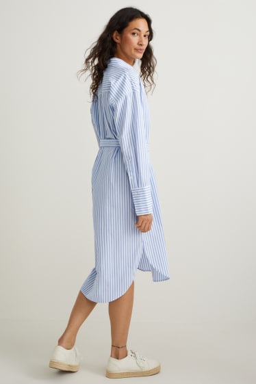 Women - Shirt dress - striped - white / light blue