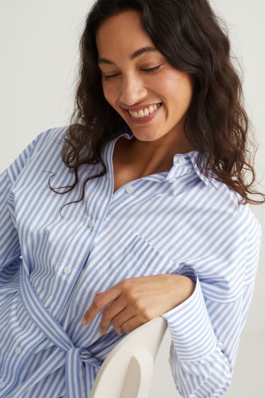 Women - Shirt dress - striped - white / light blue