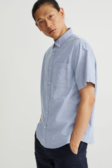 Hommes - Chemise - regular fit - col button-down - coton bio - bleu clair