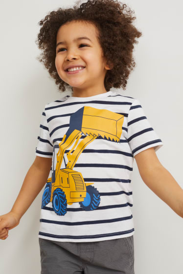 Niños - Pack de 3 - excavadoras - camisetas de manga corta - azul oscuro