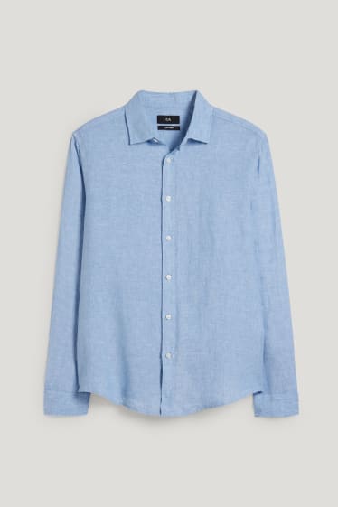 Hommes - Chemise en lin - regular fit - col kent - bleu clair