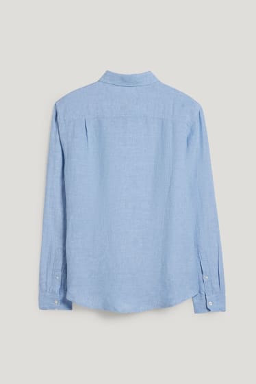 Hommes - Chemise en lin - regular fit - col kent - bleu clair