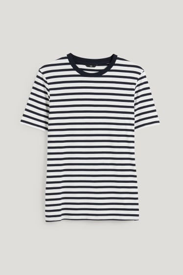 Heren - T-shirt - biokatoen - gestreept - donkerblauw / wit