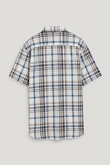 Uomo - Camicia - regular fit - collo all'italiana - a quadretti - beige chiaro