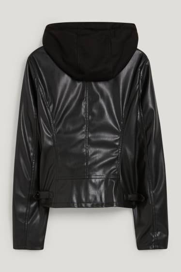 Donna - Giacca con cappuccio - similpelle - nero