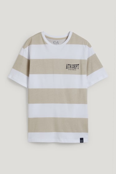 Reverskraag - T-shirt - gestreept - licht beige