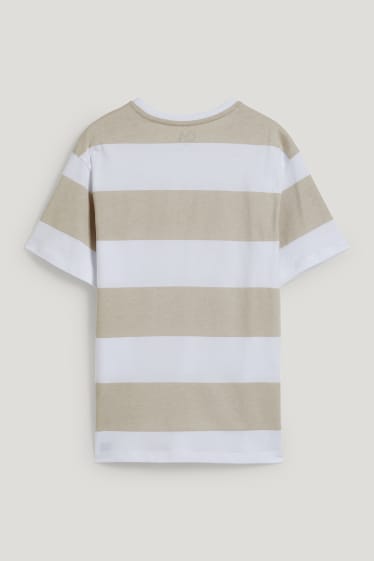 Reverskraag - T-shirt - gestreept - licht beige
