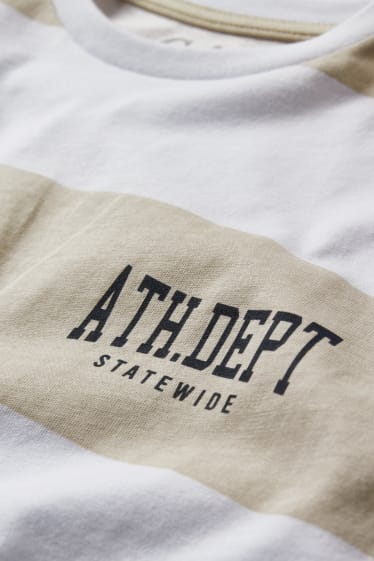 Reverskraag - T-shirt - gestreept - licht beige