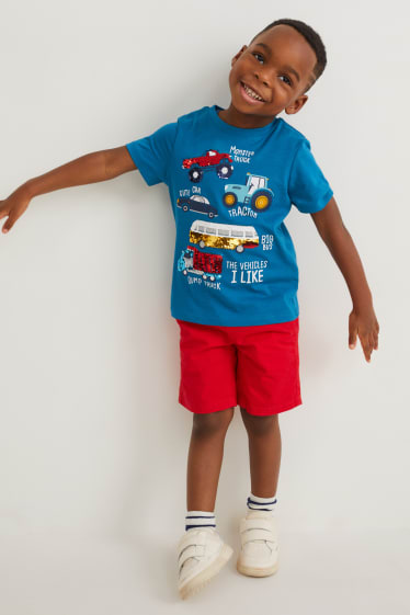 Toddler Boys - Voertuigen - T-shirt - glanseffect - blauw