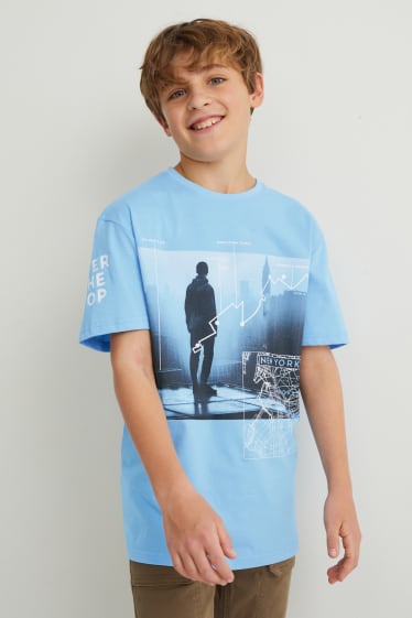 Reverskraag - T-shirt - lichtblauw