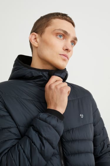 Men - Quilted jacket with hood - dark gray
