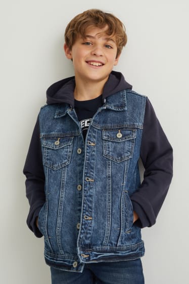 Băieți - Jachetă din denim cu glugă - denim-albastru