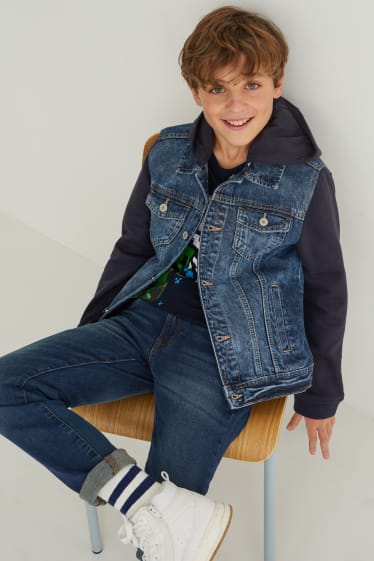 Băieți - Jachetă din denim cu glugă - denim-albastru