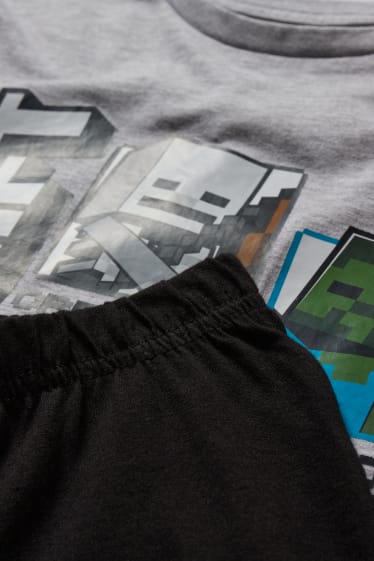 Chlapecké - Minecraft - letní pyžamo - světle šedá-žíhaná