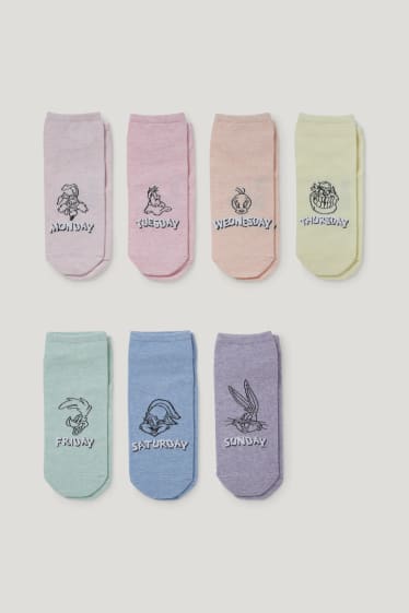 Femmes - Lot de 7 paires - chaussettes de sport à motif - Looney Tunes - rose