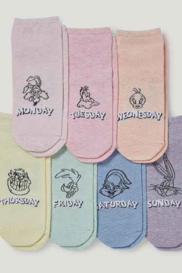 Femmes - Lot de 7 paires - chaussettes de sport à motif - Looney Tunes - rose