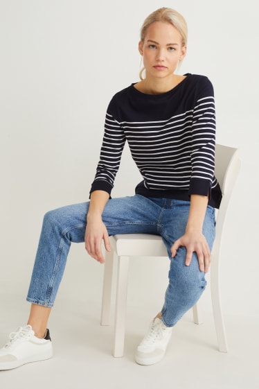 Dames - Longsleeve - gestreept - zwart / wit