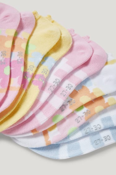Filles - Lot de 5 paires - fleurs et carreaux - chaussettes à motif - rose