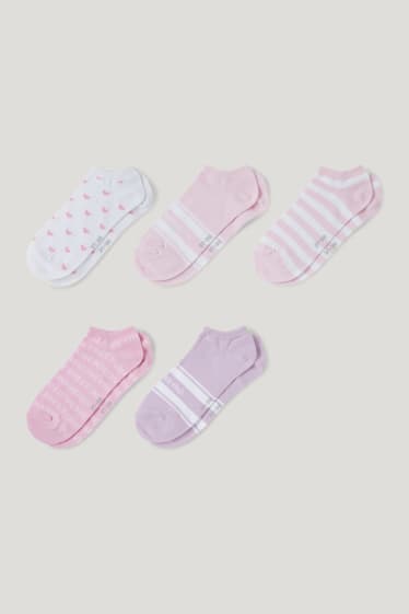 Filles - Lot de 5 paires - inscription - chaussettes de sport à motif - rose