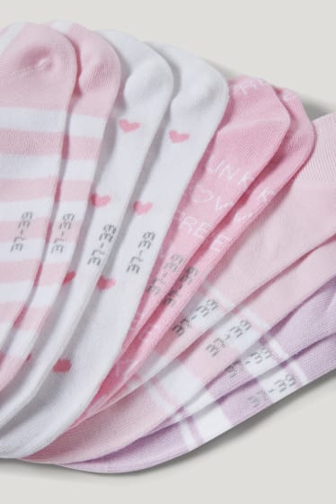 Filles - Lot de 5 paires - inscription - chaussettes de sport à motif - rose