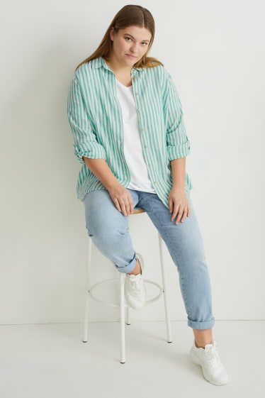 Women - Blouse - striped - white / green