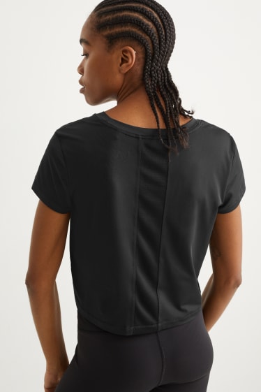 Donna - Maglia tecnica dal taglio corto - fitness - 4 Way Stretch - nero