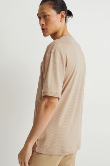 Uomo - T-shirt  - a righe - beige