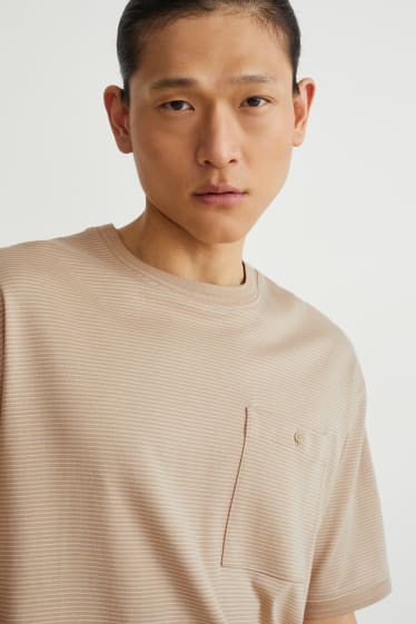 Uomo - T-shirt  - a righe - beige