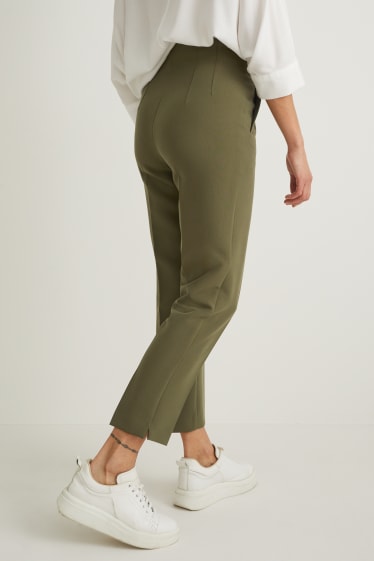 Dámské - Plátěné kalhoty - high waist - cigarette fit - zelená