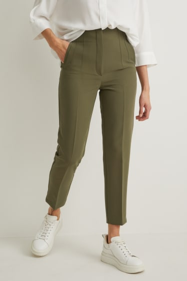 Dámské - Plátěné kalhoty - high waist - cigarette fit - zelená