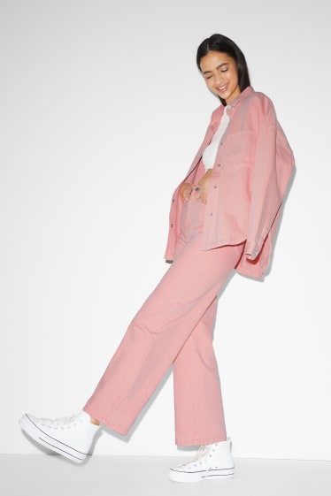 Clockhouse femme - CLOCKHOUSE - pantalon - high waist - wide leg - rose