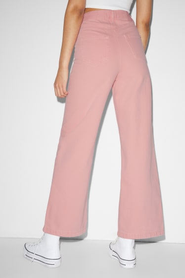 Clockhouse femme - CLOCKHOUSE - pantalon - high waist - wide leg - rose