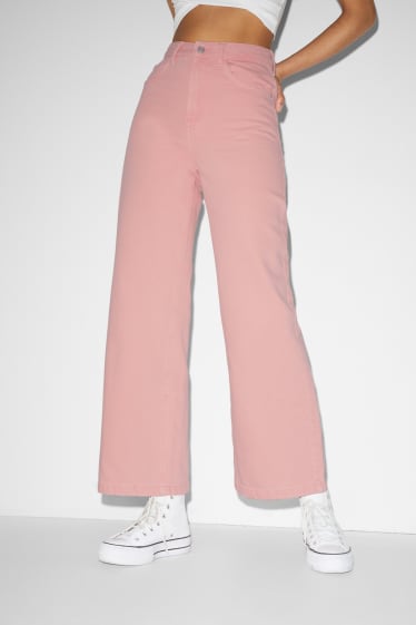 Clockhouse femme - CLOCKHOUSE - pantalon - high waist - wide leg - rose