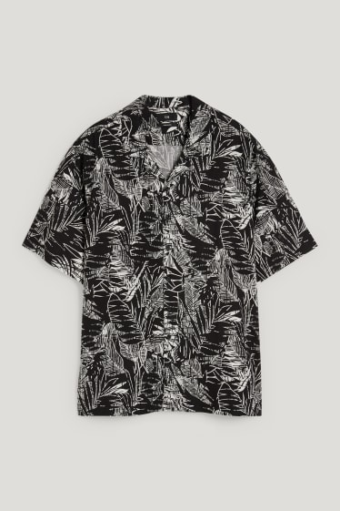 Herren XL - Hemd - Regular Fit - Reverskragen - Leinen-Mix - schwarz