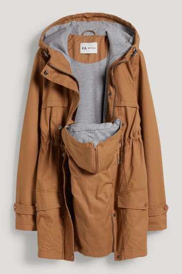 Damen - Umstands-Parka mit Kapuze und Baby-Einsatz - braun