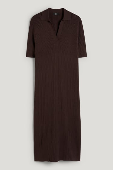 Women - Knitted dress - brown