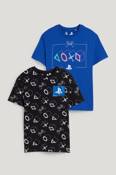 Garçons - Lot de 2 - PlayStation - t-shirt - bleu  / noir