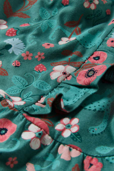 Exkluzivní online - Souprava - šaty a scrunchie gumička do vlasů - 2dílná - s květinovým vzorem - zelená