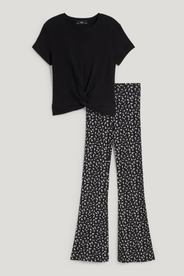 Kids Girls - Set - tricou cu mânecă scurtă și colanți evazați - 2 piese - negru