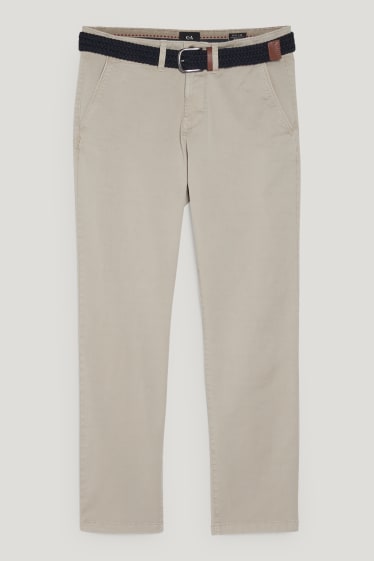 Mężczyźni - Spodnie chino z paskiem - Regular Fit - brązowoszary