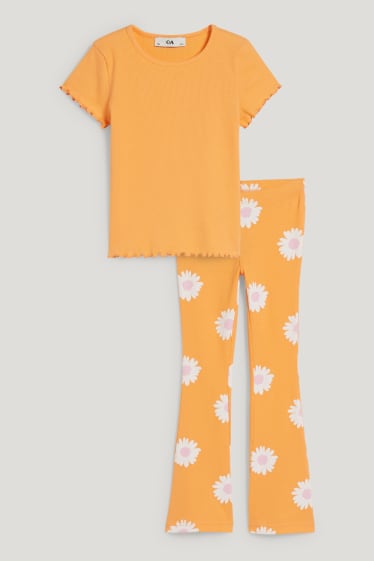 Exclusiv online - Set - tricou cu mânecă scurtă și colanți evazați - 2 piese - portocaliu