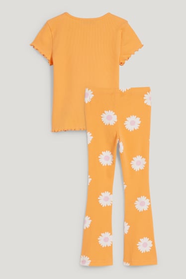 Exclusiv online - Set - tricou cu mânecă scurtă și colanți evazați - 2 piese - portocaliu